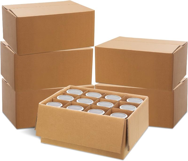 Photo 1 of 6 Pcs Cardboard Canning Jar Storage Boxes 12 Cells Mason Jar Storage Boxes with Dividers Mason Jar Organizer Fits 32 oz Jars Regular or Wide Mouth for Stacking Packing Moving Jars