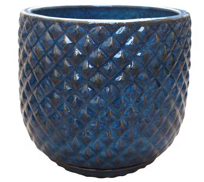 Photo 1 of 16 in. Blue Pinequilt Ceramic Planter Decorative Pots