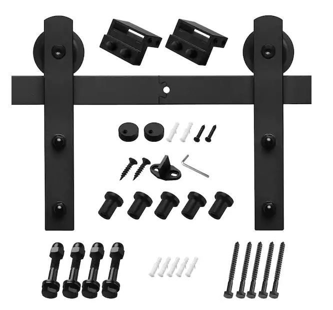 Photo 1 of 6.6 ft./79 in. Black Sliding Barn Door Track and Hardware Kit with I-Shape Hanger For Single Door