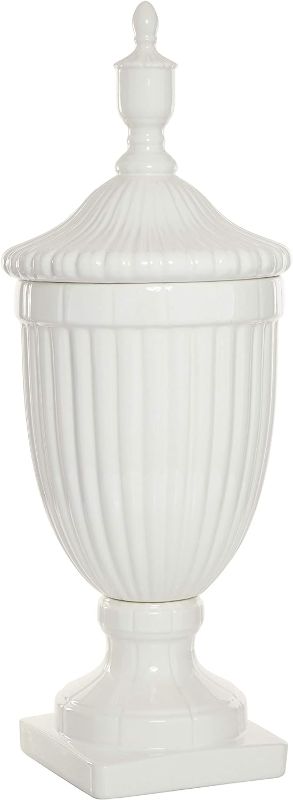 Photo 1 of ** DAMAGED** Updated Traditional White Ceramic 26-inches High X 10-inches Wide Gloss Urn Stone