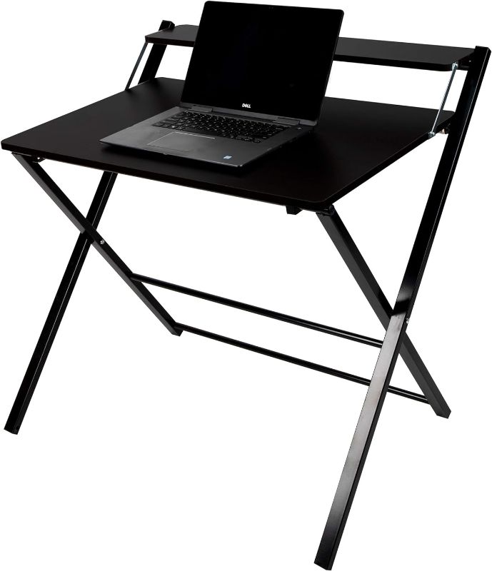 Photo 1 of GreenForest Folding Table Portable Home Office, 2 Tier Laptop Desk for Small Spaces | Wood, Black