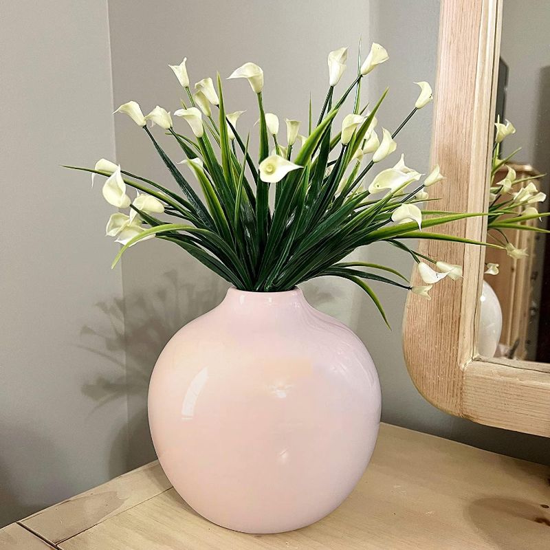 Photo 1 of 7.5 Inch Beige Porcelain Vase with Glossy Finish - Large Tan/Pink/Beige Vases for Flowers, Beige Vases for Decor, Beige Flower Vase, Round Vase, Vase for Pampas Grass, Modern Vase