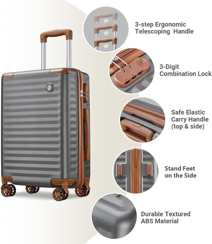 Photo 1 of ** ONLY SUITCASE INCLUDED*** Joyway Carry on Luggage 20 Inch Suitcases with Spinner Wheels, Hard Shell Luggage Piece Travel Suitcase (20-In, Grey Brown)