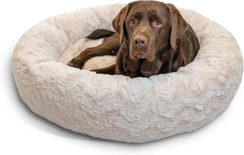 Photo 1 of Best Friends by Sheri The Original Calming Donut Cat and Dog Bed in Lux Fur Oyster, Large 36"
