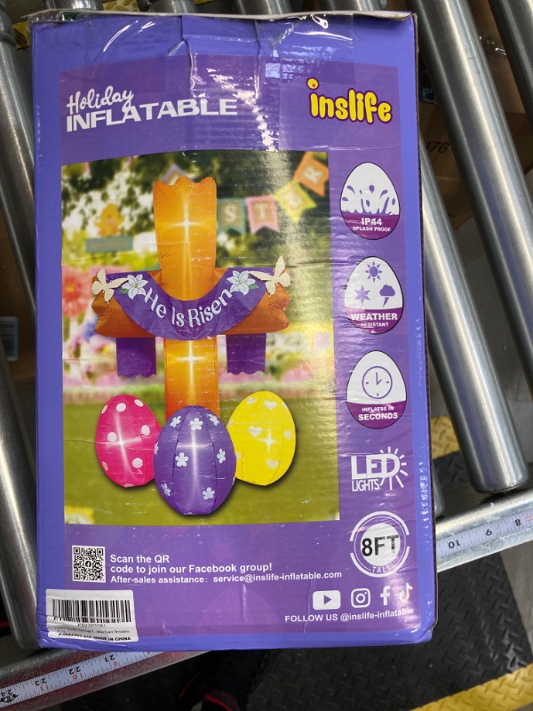 Photo 1 of 8ft Easter Inflatable Outdoor Decoration He is Risen Inflatables Cross Blow up Decoration with LED Lights Christian Inspirational Yard Decor for Garden Lawn Indoor Holiday Party Supplies
