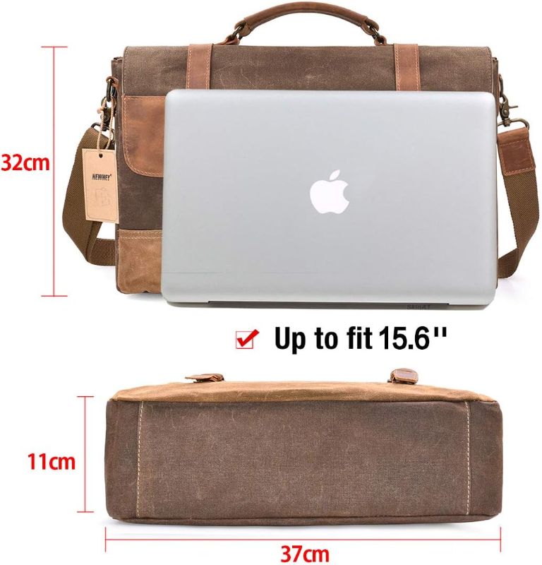 Photo 1 of Mens Messenger Bag 15.6 Inch Waterproof Vintage Genuine Leather Waxed Canvas Briefcase Large Satchel Shoulder Bag Rugged Leather Computer Laptop Book Bag Brown
Visit the NEWHEY Store