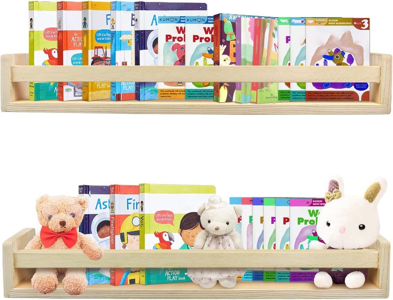 Photo 1 of Floating Book Shelves White 24 inches Set of 2 for Nursery Bathroom Bedroom (Natural-24), 24 x 3.94 x 3.54 Inch