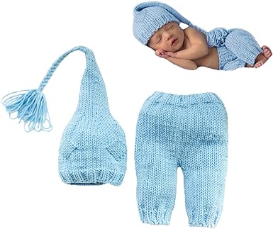 Photo 1 of Newborn Infant Photography Outfits Boy Girl Baby Photo Shoot Crochet Costume Props Fashion Knit Set Hat Pants