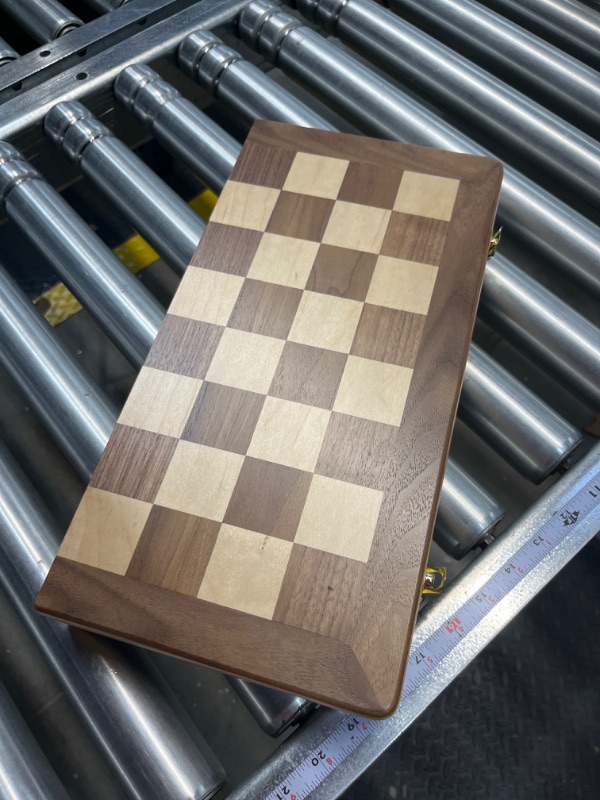 Photo 3 of LEAP Wooden Chess Sets - 15" Walnut & Maple Folding Chess Board with with 2 Extra Queens | Wooden Chess Set | Chess Board Set | Chess Sets for Adults | Chess Sets for Adults & Kids