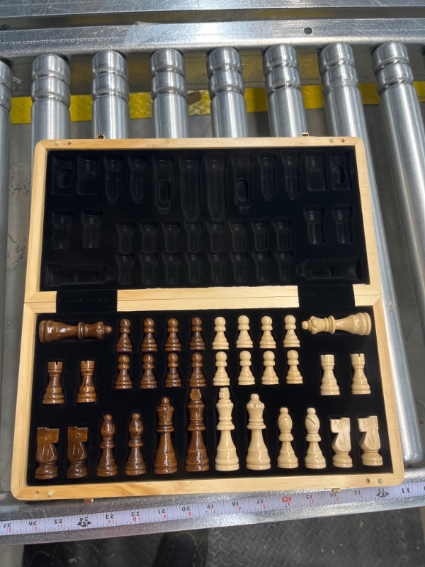 Photo 2 of LEAP Wooden Chess Sets - 15" Walnut & Maple Folding Chess Board with with 2 Extra Queens | Wooden Chess Set | Chess Board Set | Chess Sets for Adults | Chess Sets for Adults & Kids