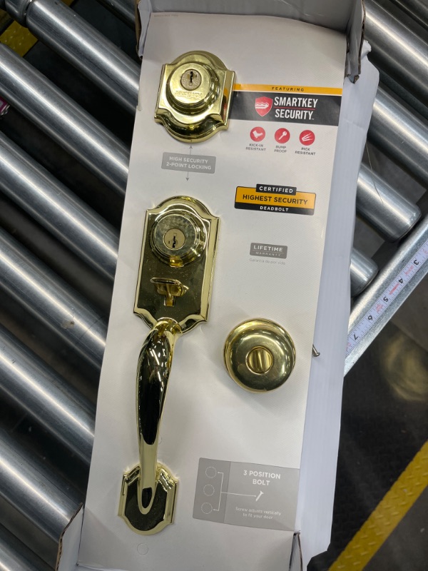 Photo 1 of ** DOES NOT INCLUDE DEADBOLT LOCK** Kwikset featuring SmartKey Montara Single Cylinder Handleset with Juno Knob in Polished Brass 553MNHXJ 3 SMT CP