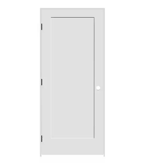 Photo 1 of 30 in. x 80 in. 1-Panel Right Hand Solid Wood Primed White MDF Single Prehung Interior Door with Matte Black Hinges