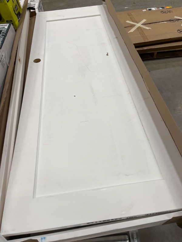 Photo 2 of 30 in. x 80 in. 1-Panel Right Hand Solid Wood Primed White MDF Single Prehung Interior Door with Matte Black Hinges