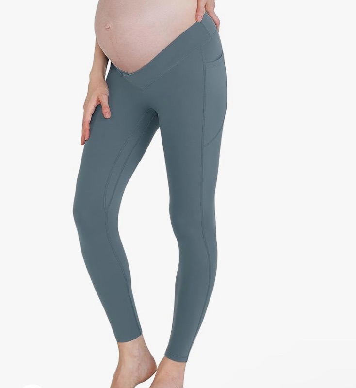 Photo 1 of POSHDIVAH Maternity Low-Waisted Leggings Underbelly Pregnancy Workout V Cross Yoga Pants Blue - (Medium).