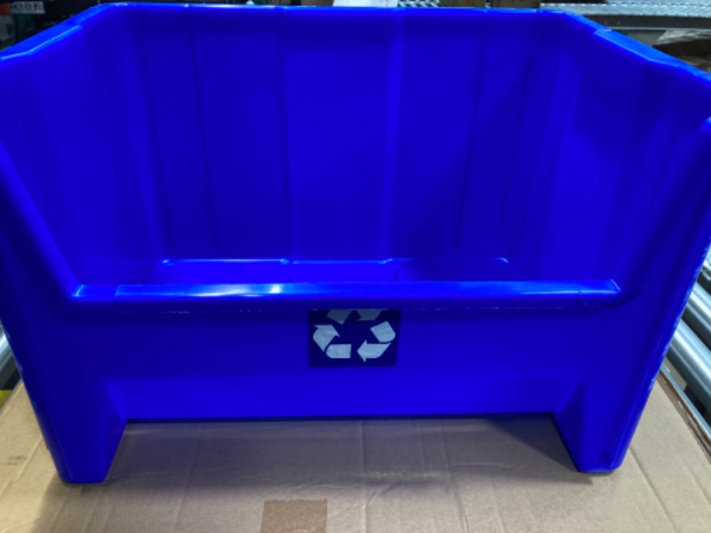 Photo 2 of 
ReadySpace Commercial Industrial Heavy Duty Stackable Open-Front Recycling Bin Box Containers, 12.5 Gallon Blue