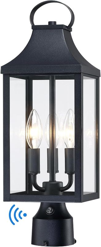 Photo 1 of 18.62'' Dusk to Dawn Post Light Outdoor, Large 3-Light Lamp Post Light Fixture, Modern Pillar Outside Lighting Waterproof Post Lantern Lamp Outdoor Post Light Fixtures Pole Lights for Porch, 1 Pack
