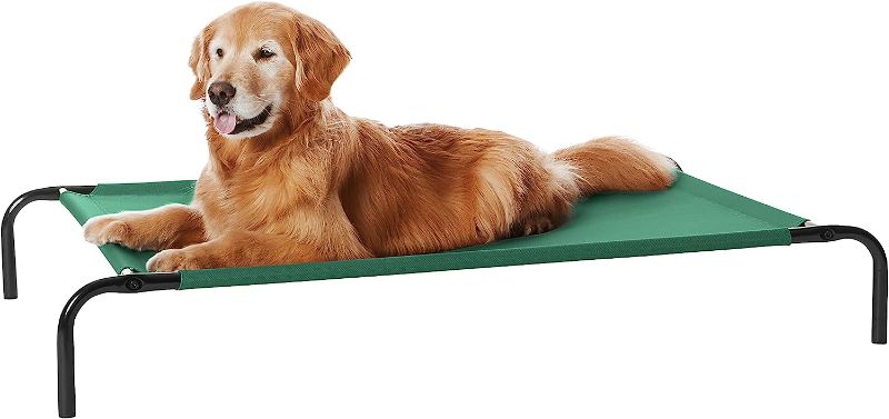 Photo 1 of Amazon Basics Cooling Elevated Dog Bed with Metal Frame, Large, 130 x 80 x 19 cm (L x W x H), Green