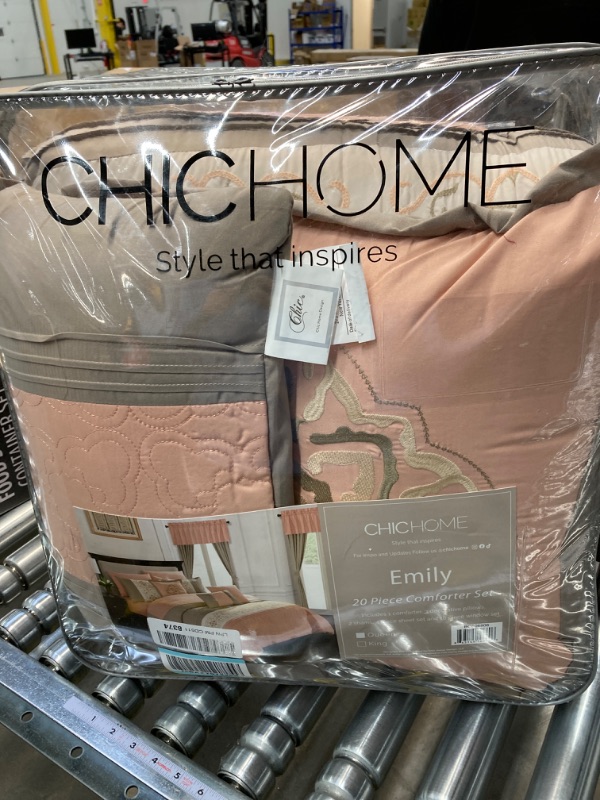 Photo 1 of Chic Home Emily 20 Piece Comforter Set, Color Block Floral Embroidered Bag Bedding-Sheets, Decorative Pillows Shams Included, Queen, Coral
