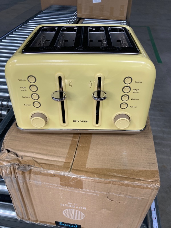 Photo 2 of BUYDEEM DT640 4-Slice Toaster, Extra Wide Slots, Retro Stainless Steel with High Lift Lever, Bagel and Muffin Function, Removal Crumb Tray, 7-Shade Settings (Mellow Yellow)