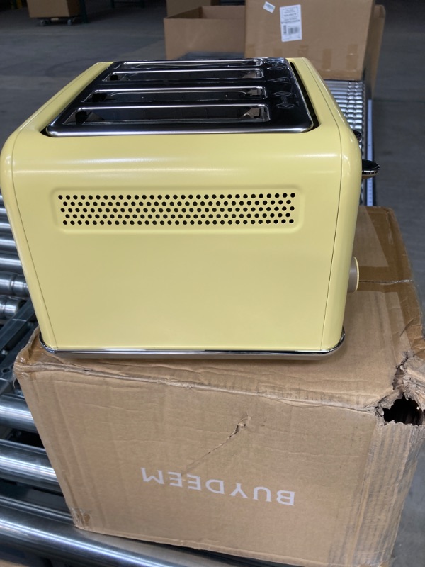 Photo 4 of BUYDEEM DT640 4-Slice Toaster, Extra Wide Slots, Retro Stainless Steel with High Lift Lever, Bagel and Muffin Function, Removal Crumb Tray, 7-Shade Settings (Mellow Yellow)