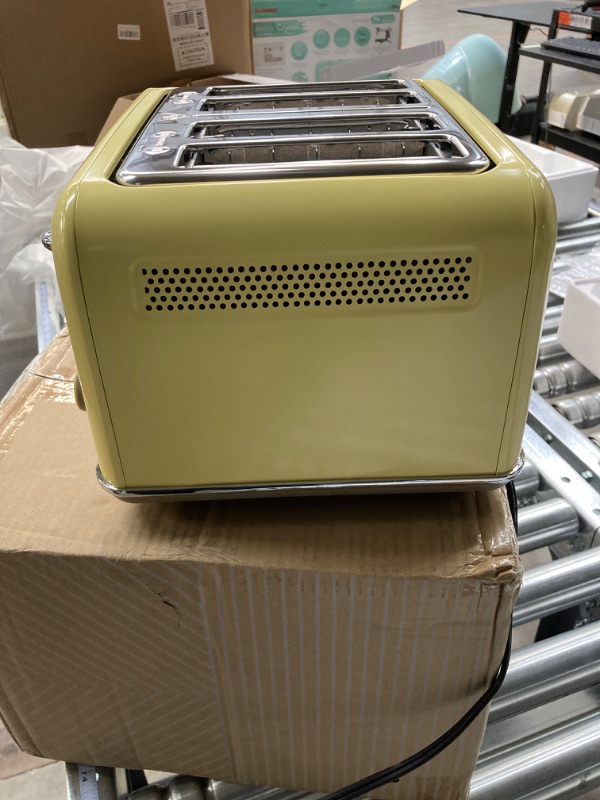 Photo 3 of BUYDEEM DT640 4-Slice Toaster, Extra Wide Slots, Retro Stainless Steel with High Lift Lever, Bagel and Muffin Function, Removal Crumb Tray, 7-Shade Settings (Mellow Yellow)