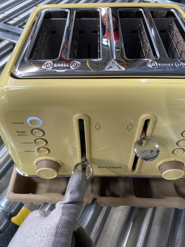 Photo 1 of BUYDEEM DT640 4-Slice Toaster, Extra Wide Slots, Retro Stainless Steel with High Lift Lever, Bagel and Muffin Function, Removal Crumb Tray, 7-Shade Settings (Mellow Yellow)