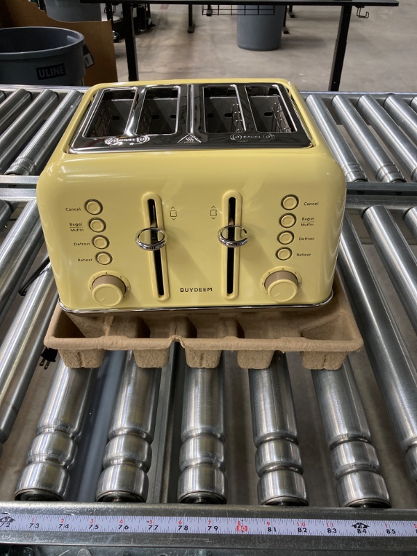 Photo 3 of BUYDEEM DT640 4-Slice Toaster, Extra Wide Slots, Retro Stainless Steel with High Lift Lever, Bagel and Muffin Function, Removal Crumb Tray, 7-Shade Settings (Mellow Yellow)