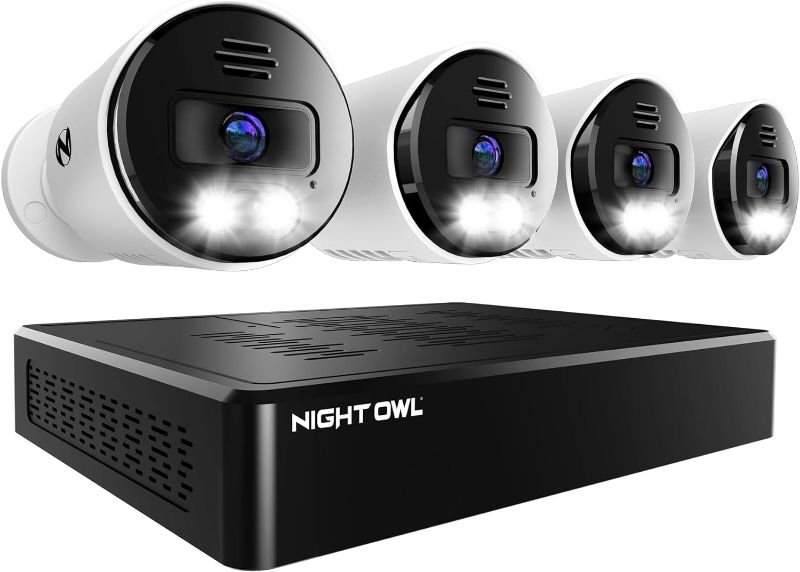 Photo 1 of Night Owl 8 Channel Bluetooth Video Home Security Camera System with (4) Wired IP 4K HD Indoor/Outdoor Spotlight Cameras with Audio and 2TB Hard Drive (Expandable up to 12 Cameras)