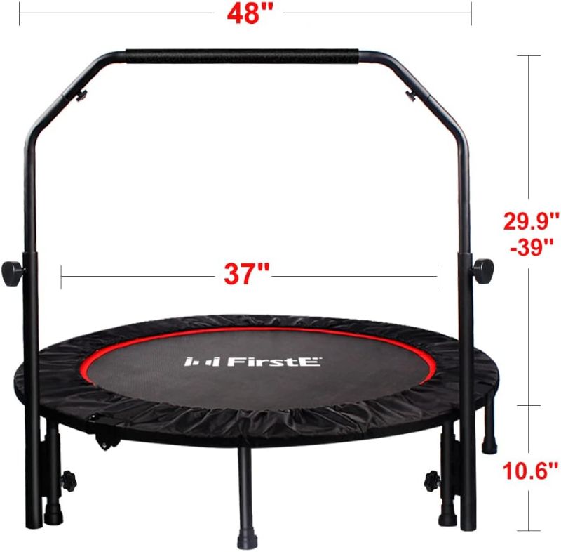 Photo 1 of 48" Foldable Fitness Trampolines with 4 Level Adjustable Heights Foam Handrail,Jump Trampoline for Kids and Adults Indoor&Outdoor, Max Load 440lbs