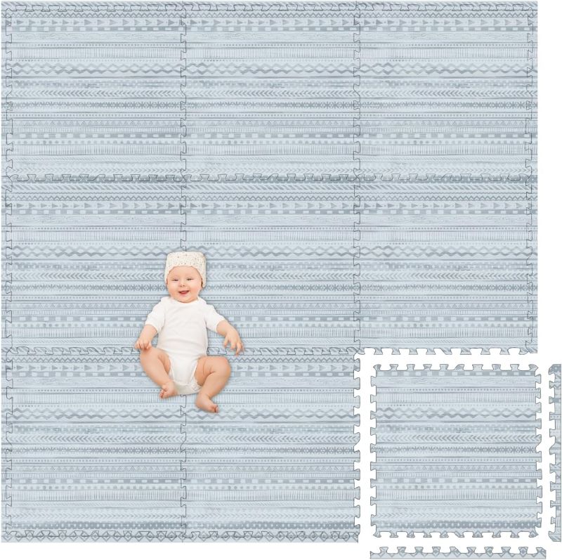 Photo 1 of Play Platoon Non-Toxic Large Kids Play Mats for Floor, 9 Tile 72 x 72 inch - Extra-Thick Foam Tiles, 24 x 24 inch Puzzle Mat Pieces, Neutral Playmat for Toddlers & Childrens Playroom - Sand Star Print 72x72 Acadia