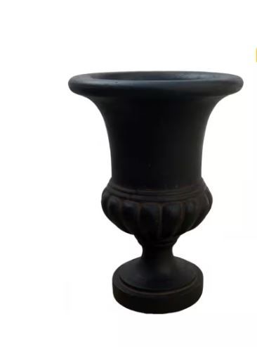 Photo 1 of 15.5 in. Orland Large Aged Charcoal Stone Fiberglass Urn Planter (15.5 in. D x 21 in. H)
 2 pack