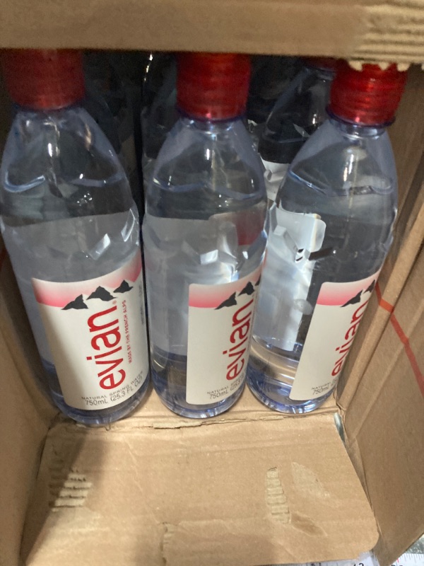 Photo 2 of evian Natural Spring Water Individual 750 mL/25.4 Fl Oz (Pack of 12), Water Bottles with Sports Cap, Naturally Filtered Spring Water in Individual-Sized Bottles