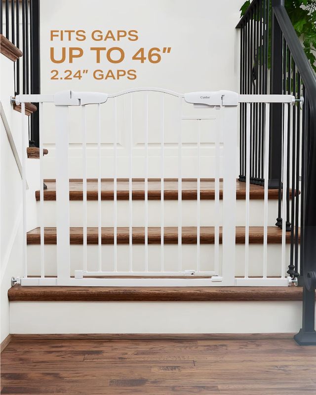 Photo 1 of Cumbor 29.7-46" Baby Gate for Stairs, Mom's Choice Awards Winner-Auto Close Dog Gate for the House, Easy Install Pressure Mounted Pet Gates for Doorways, Easy Walk Thru Wide Safety Gate for Dog, White