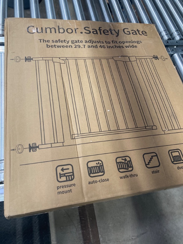 Photo 2 of Cumbor 29.7-46" Baby Gate for Stairs, Mom's Choice Awards Winner-Auto Close Dog Gate for the House, Easy Install Pressure Mounted Pet Gates for Doorways, Easy Walk Thru Wide Safety Gate for Dog, White