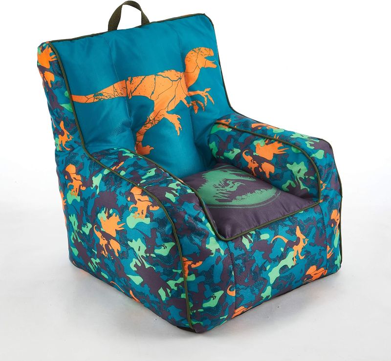 Photo 1 of Idea Nuova Jurassic World 2 Kids Nylon Bean Bag Chair with Piping & Top Carry Handle, Blue, 18" H x 18" W