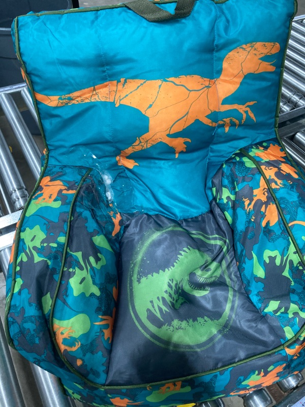 Photo 2 of Idea Nuova Jurassic World 2 Kids Nylon Bean Bag Chair with Piping & Top Carry Handle, Blue, 18" H x 18" W