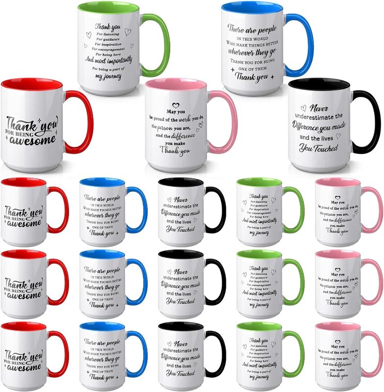 Photo 1 of 19 Pcs Thank You Sublimation Mugs Gifts White Coffee Mugs 15oz Sublimation Mugs with Handles Sublimation Mugs Bulk Appreciation Gifts for Christmas Women Coworker Employee(Assorted Style)