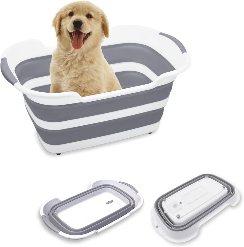 Photo 1 of 7.1 Gal/27L Multipurpose Collapsible Pet Bathtub Upgraded with Drainage Hole and Pet Hair Collector for Bathing/Shower, Portable Laundry Basket-Foldable Bathing Tub-Storage Organizer.