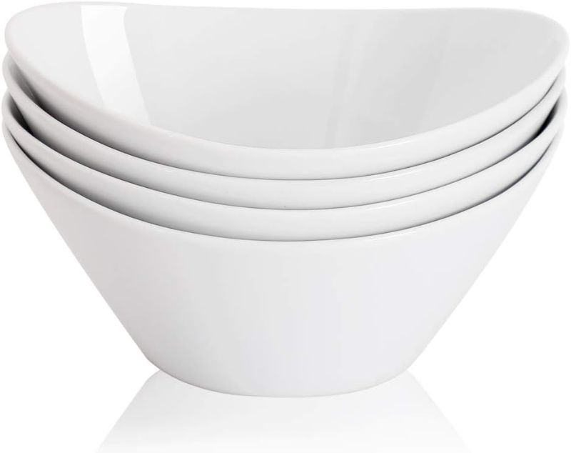 Photo 1 of Porcelain Salad Bowls, 38 Ounce pasta bowls set of 4, 8 inch White serving bowls for cereal, soup, ramen, snacks, rice, Oven Dishwasher Safe