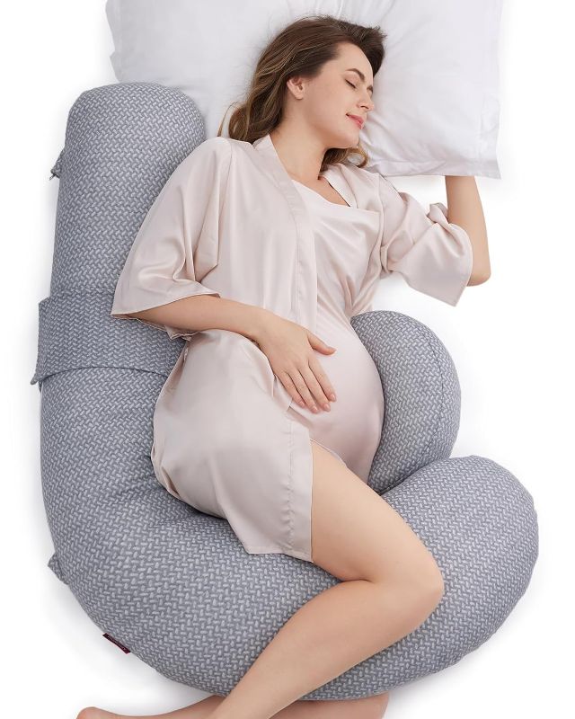 Photo 1 of Momcozy Pregnancy Pillow, Original F Shaped Maternity Pillow for Pregnant Women with Adjustable Wedge Pillow, Full Body Support Pregnancy Pillows for Side Sleeping with Air Layer Cover, Grey