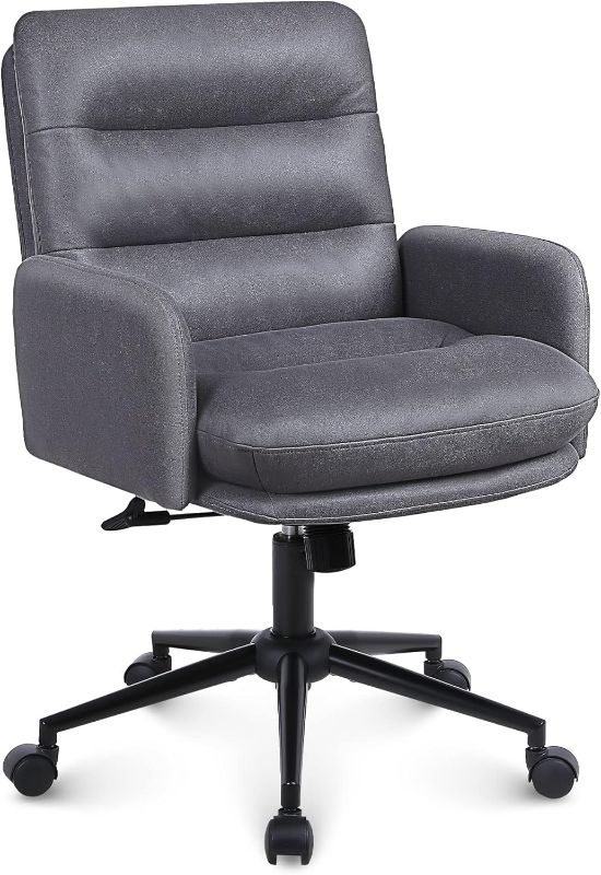 Photo 1 of Adjustable Home Office Chair, Modern Mid Back Computer Desk Chair with Wheels, Ergonomic Upholstered Swivel Chair, Grey