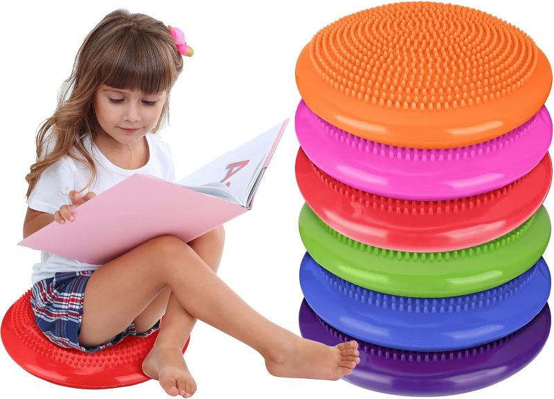 Photo 1 of Amylove 6 Pcs Inflated Wobble Cushion Pump Wiggle Seat for Sensory Kids Flexible Seating Exercise Balance Disc Sensory Chair for Office School Home Equipment, Pump Included