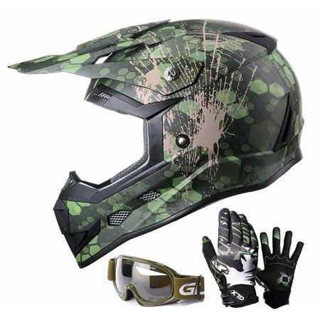 Photo 1 of GLX GX623 DOT Kids Youth ATV Off-Road Dirt Bike Motocross Helmet Gear Combo Gloves Goggles for Boys & Girls (Camouflage Green Medium)