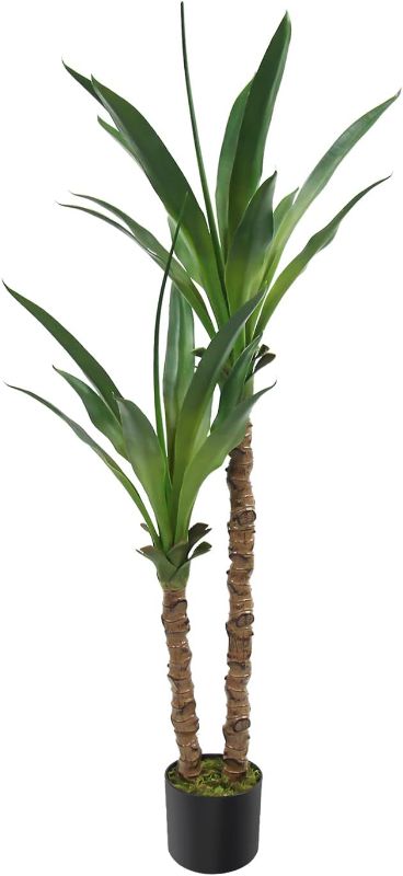 Photo 1 of Artificial Dracaena Agave Plant 4FT Tall Faux Agave Tree with 2 Heads in Plastic Pot Indoor Large Fake Yucca Tropical Floor Plants for Home Decor Indoor Outdoor