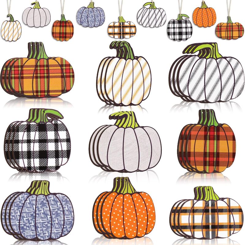 Photo 1 of 
Thanksgiving Halloween Pumpkin Wooden Hanging Ornaments Farmhouse Rustic Pumpkin Fall Autumn Buffalo Plaid Pumpkins Hanging Ornaments for Thanksgiving..