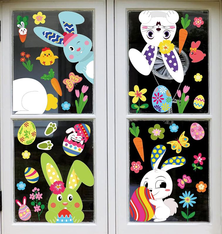 Photo 1 of 361PCS Easter Bunny Window Cling Decorations - Egg Hunt Games Decals Home Party Ornaments