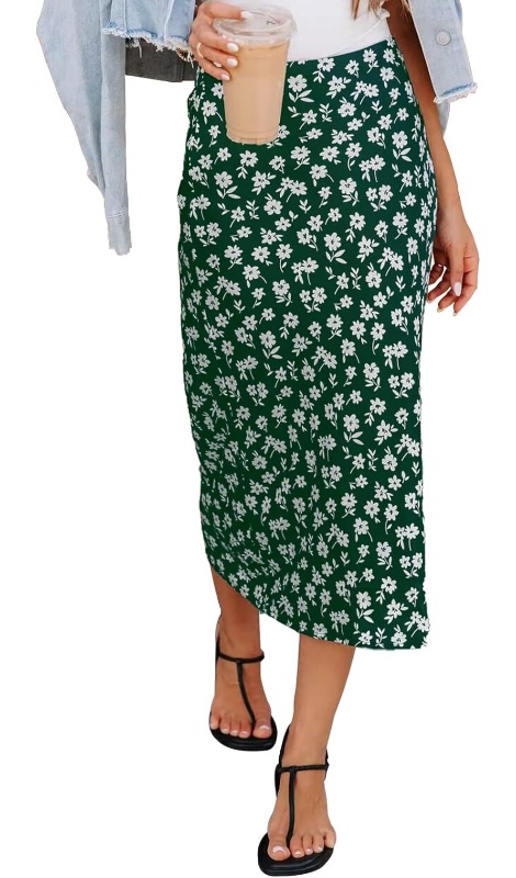 Photo 1 of Women’s Floral Print Midi Skirt Casual High Elastic Waist Zipper Vintage Long Boho Skirts for Women