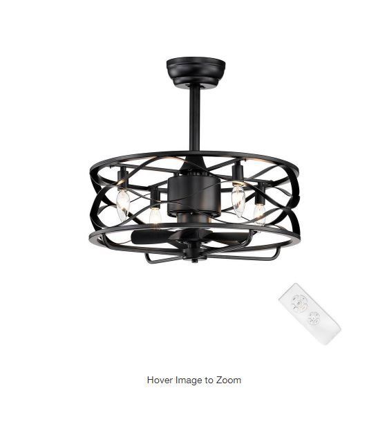 Photo 1 of 20 in. Farmhouse Indoor Matte Black Drum Cage Reversible Ceiling Fan with Light Kit and Remote Control