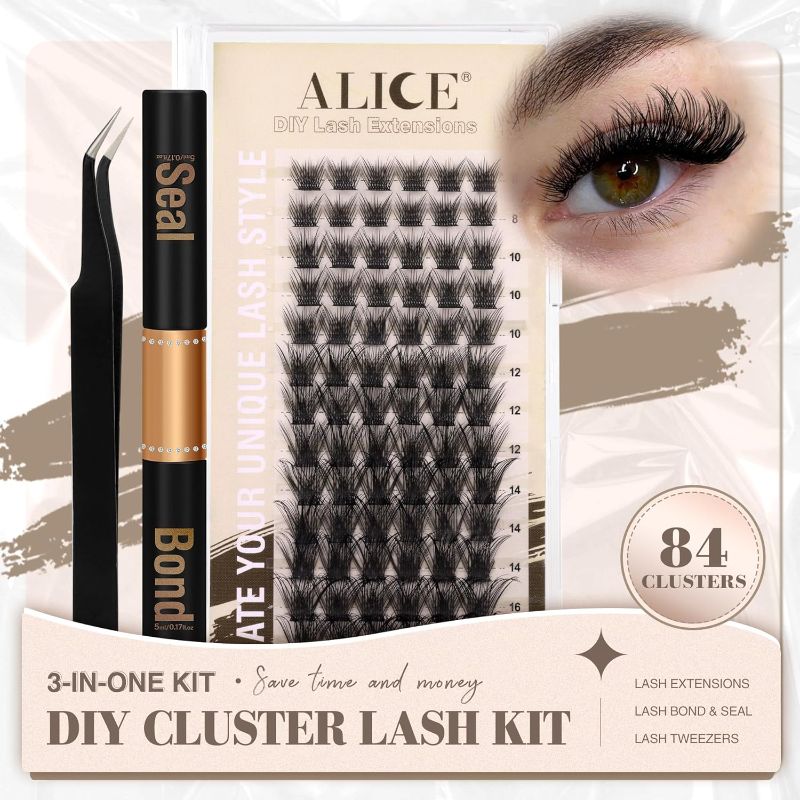 Photo 1 of Lash Clusters Kit DIY Eyelash Extensions Kit Fluffy 84Pcs Cluster Lashes Wispy Individual Lashes 8-16MM C D Curl Lash Glue Bond and Seal Strong Hold Tweezers by ALICE
3 pack 