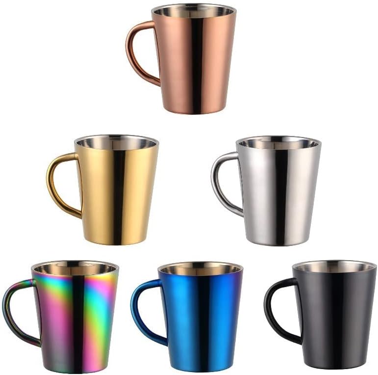 Photo 1 of 10 Oz 188 Stainless Steel Coffee Mug Set of 6 Me Insulated Double Walled Mugs with Handles Shatterproof Metal Cup Travel Camping Kids Cups, Dishwasher Safe, Eco friendly, Multidesign 